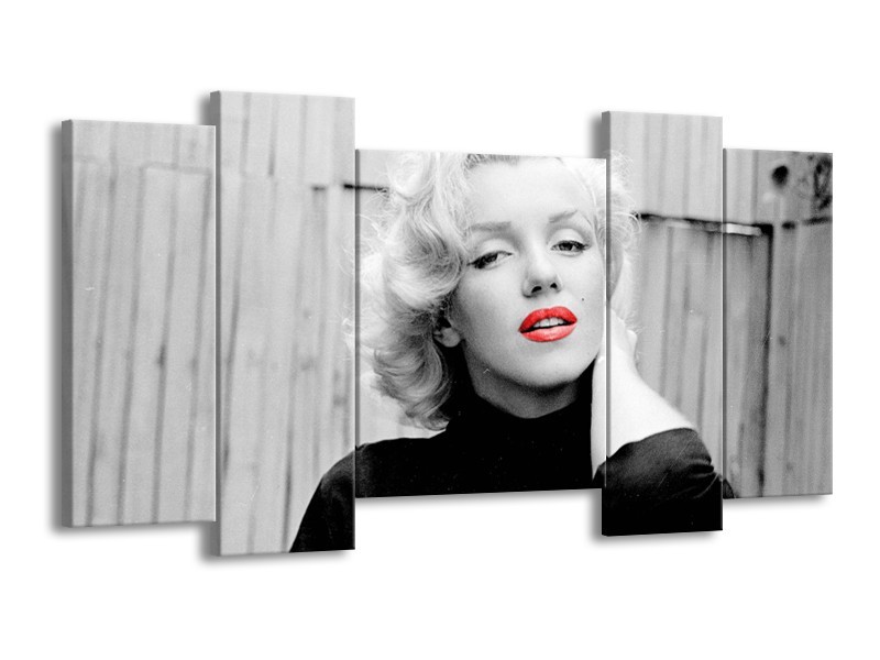 Canvas Schilderij Marilyn Monroe | Zwart, Wit, Rood | 120x65cm 5Luik