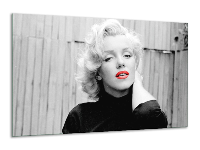 Glasschilderij Marilyn Monroe | Zwart, Wit, Rood | 120x70cm 1Luik