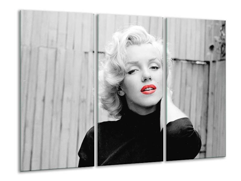 Canvas Schilderij Marilyn Monroe | Zwart, Wit, Rood | 120x80cm 3Luik