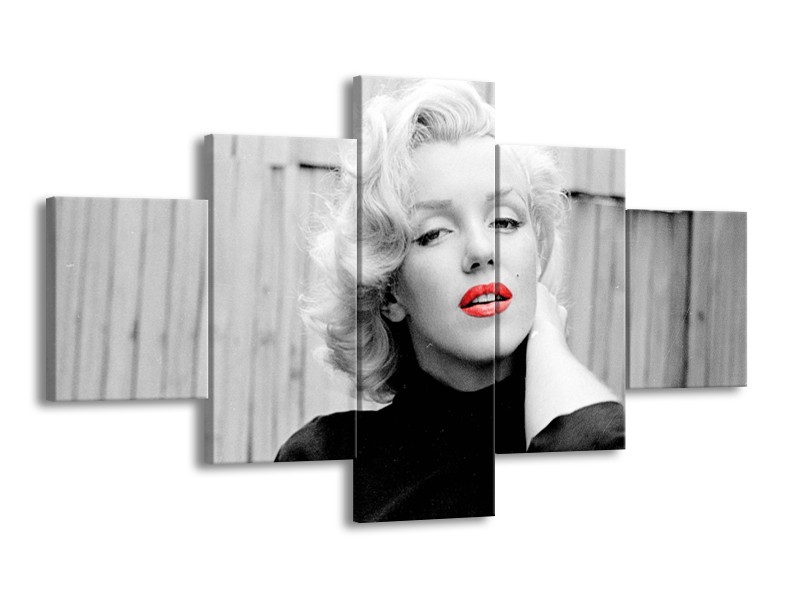 Canvas Schilderij Marilyn Monroe | Zwart, Wit, Rood | 125x70cm 5Luik