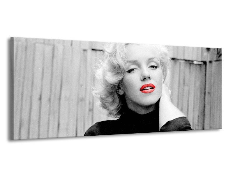 Glasschilderij Marilyn Monroe | Zwart, Wit, Rood | 145x58cm 1Luik