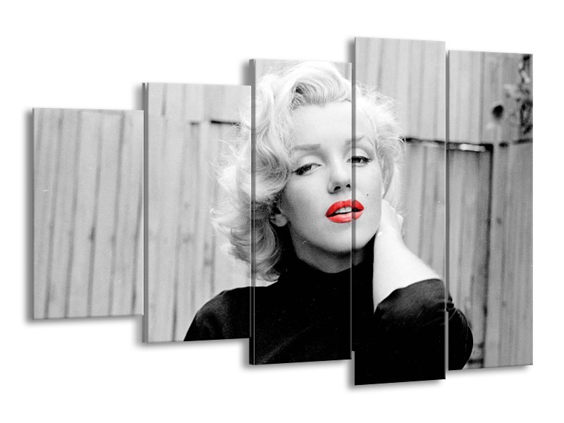 Glasschilderij Marilyn Monroe | Zwart, Wit, Rood | 150x100cm 5Luik