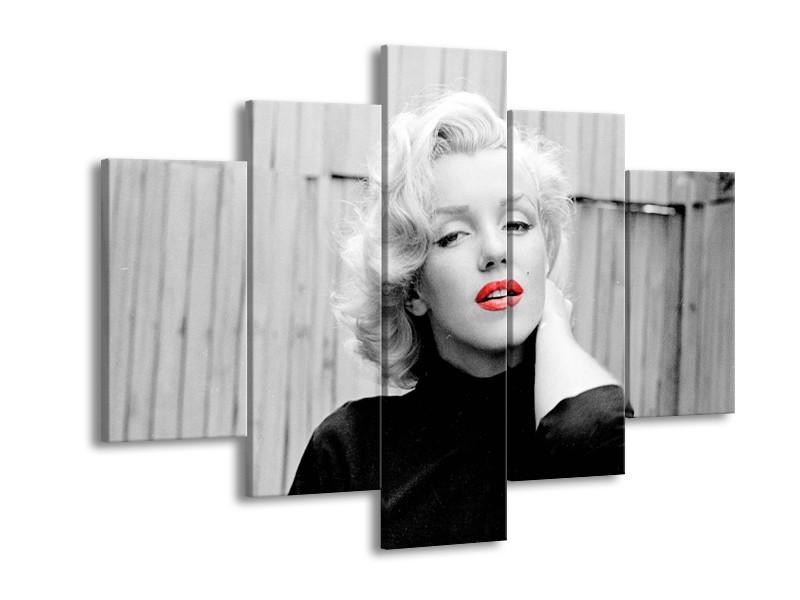 Canvas Schilderij Marilyn Monroe | Zwart, Wit, Rood | 150x105cm 5Luik