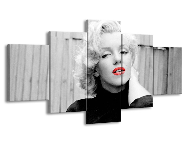 Glasschilderij Marilyn Monroe | Zwart, Wit, Rood | 150x80cm 5Luik