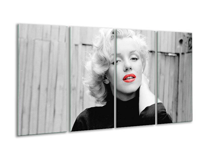 Glasschilderij Marilyn Monroe | Zwart, Wit, Rood | 160x80cm 4Luik