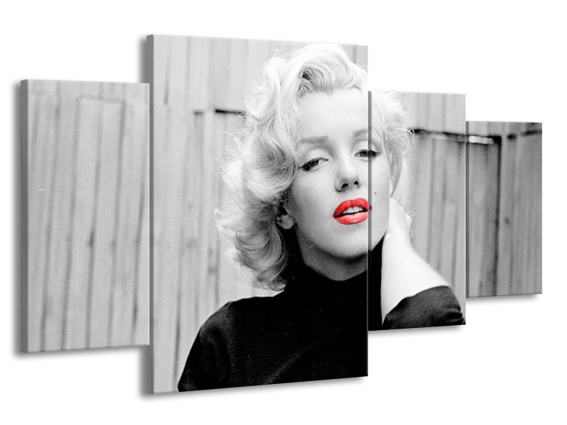 Canvas Schilderij Marilyn Monroe | Zwart, Wit, Rood | 160x90cm 4Luik