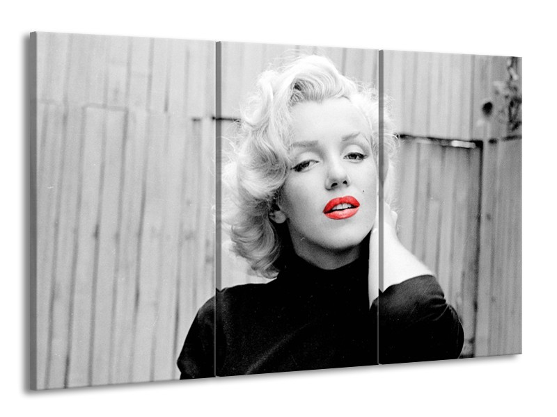 Glasschilderij Marilyn Monroe | Zwart, Wit, Rood | 165x100cm 3Luik