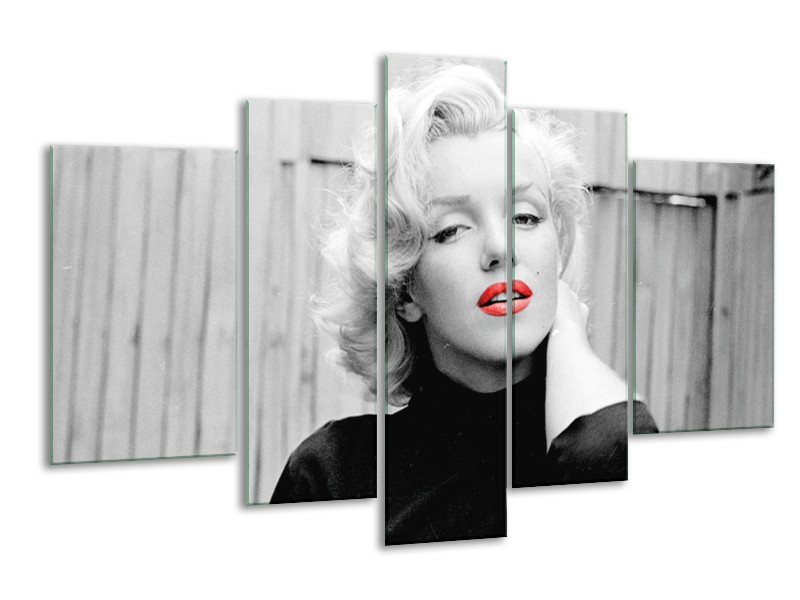 Glasschilderij Marilyn Monroe | Zwart, Wit, Rood | 170x100cm 5Luik