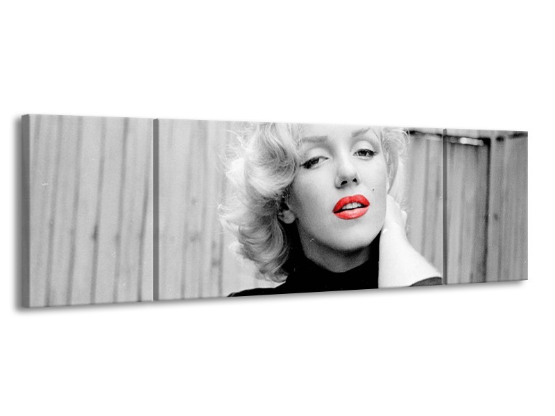 Glasschilderij Marilyn Monroe | Zwart, Wit, Rood | 170x50cm 3Luik