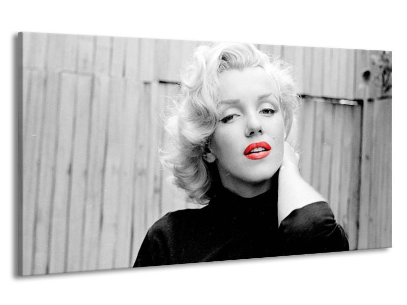 Canvas Schilderij Marilyn Monroe | Zwart, Wit, Rood | 190x100cm 1Luik