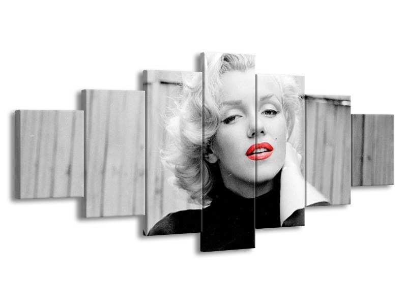 Canvas Schilderij Marilyn Monroe | Zwart, Wit, Rood | 210x100cm 7Luik