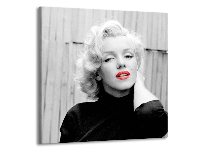 Glasschilderij Marilyn Monroe | Zwart, Wit, Rood | 50x50cm 1Luik