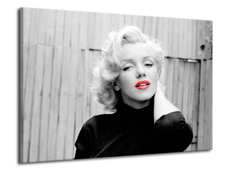 Glasschilderij Marilyn Monroe | Zwart, Wit, Rood | 70x50cm 1Luik