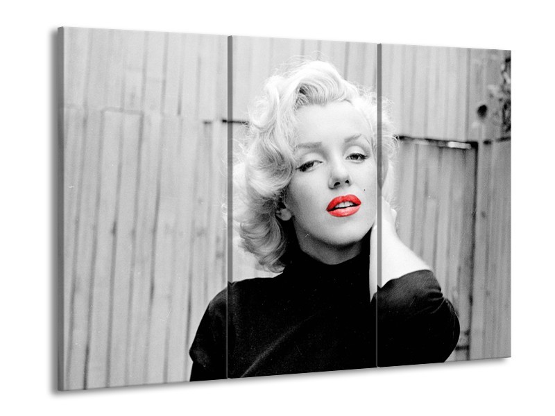 Canvas Schilderij Marilyn Monroe | Zwart, Wit, Rood | 60x90cm 3Luik