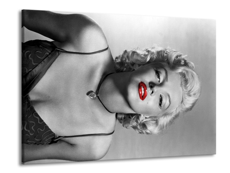 Glasschilderij Marilyn Monroe | Zwart, Wit, Rood | 100x70cm 1Luik