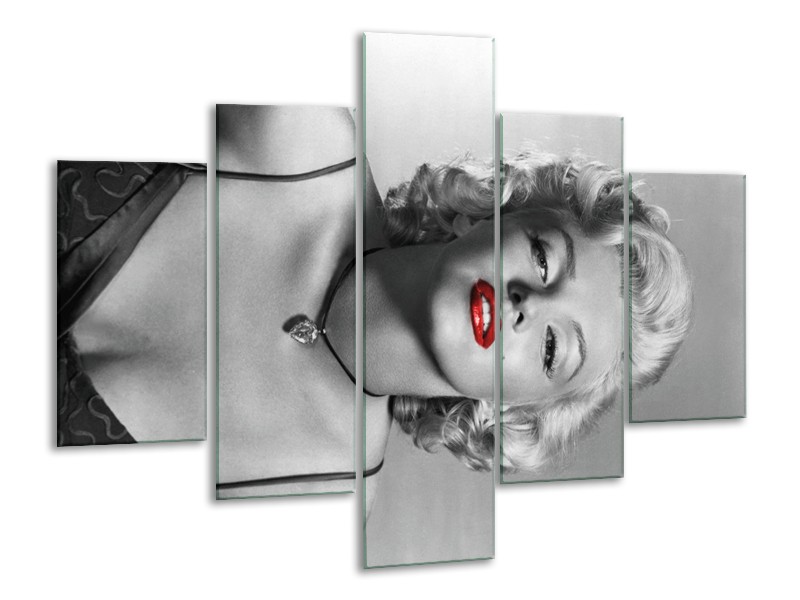 Glasschilderij Marilyn Monroe | Zwart, Wit, Rood | 100x70cm 5Luik