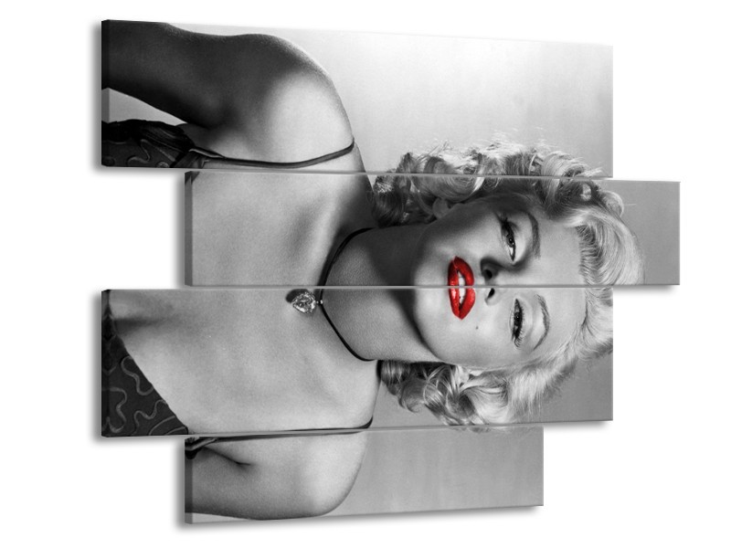 Canvas Schilderij Marilyn Monroe | Zwart, Wit, Rood | 115x85cm 4Luik