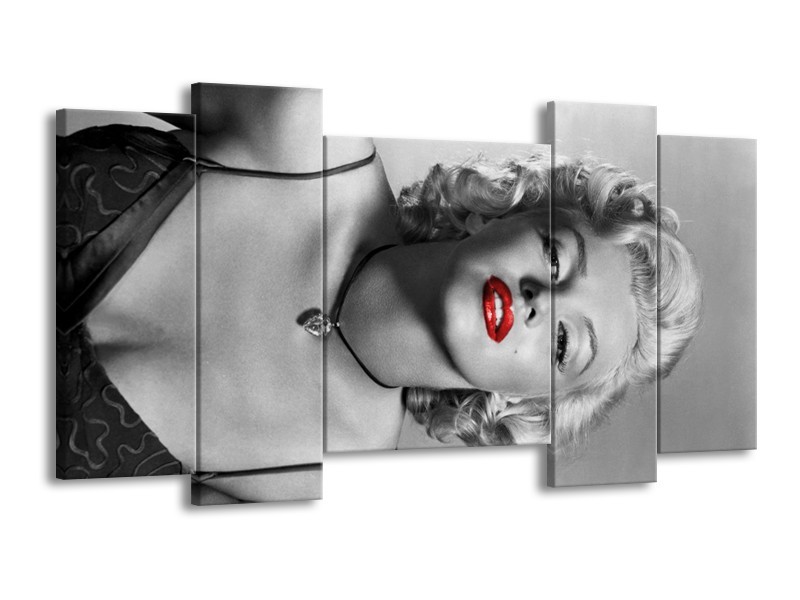 Canvas Schilderij Marilyn Monroe | Zwart, Wit, Rood | 120x65cm 5Luik