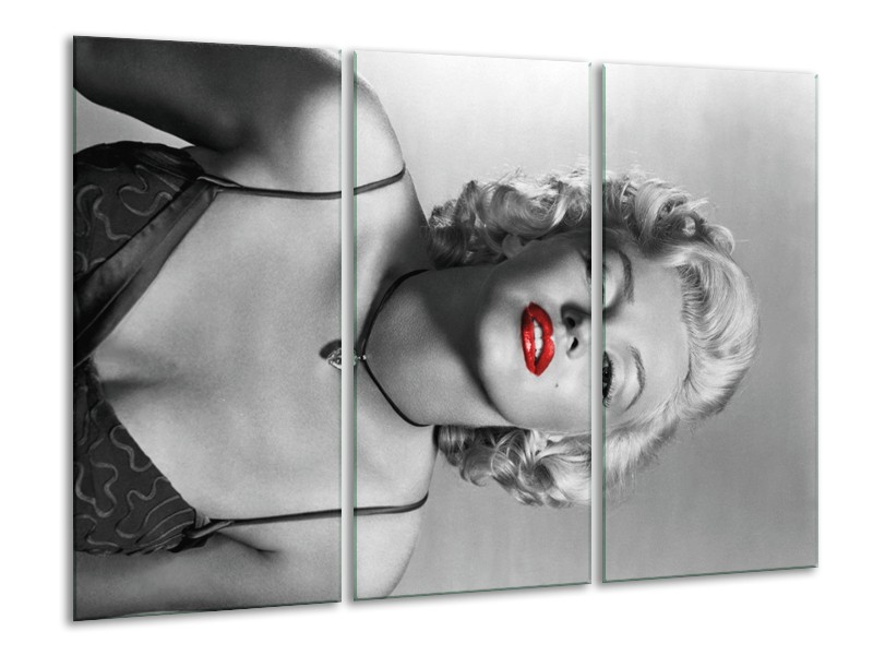 Glasschilderij Marilyn Monroe | Zwart, Wit, Rood | 120x80cm 3Luik