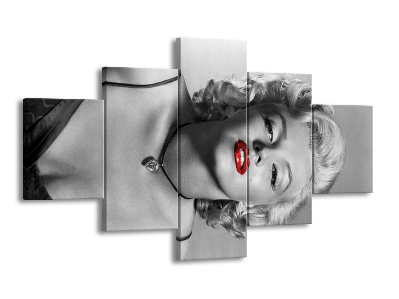 Glasschilderij Marilyn Monroe | Zwart, Wit, Rood | 125x70cm 5Luik