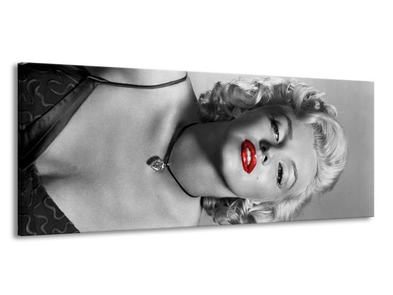 Glasschilderij Marilyn Monroe | Zwart, Wit, Rood | 145x58cm 1Luik