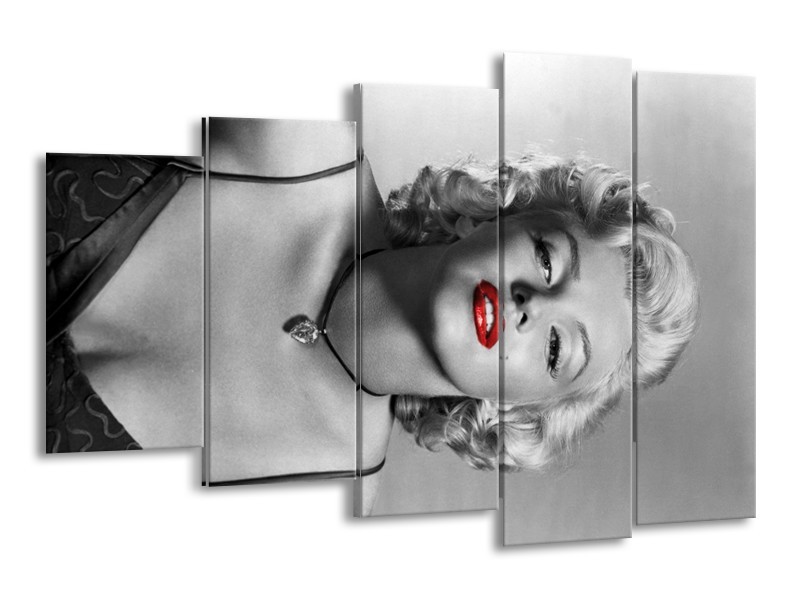 Canvas Schilderij Marilyn Monroe | Zwart, Wit, Rood | 150x100cm 5Luik