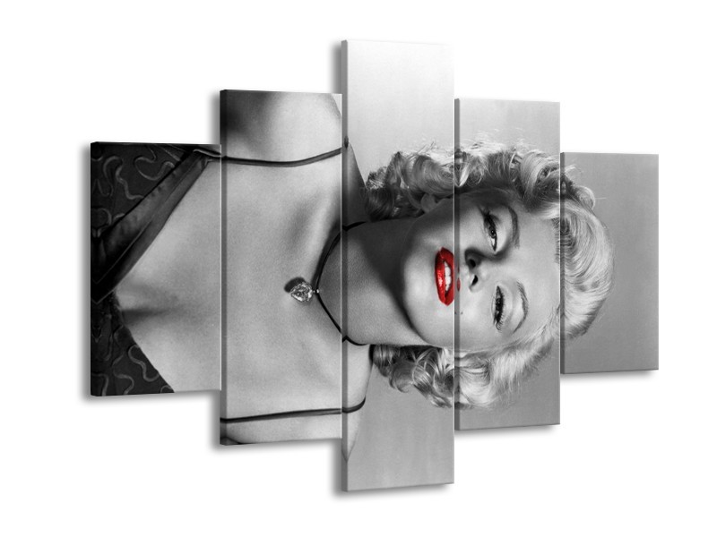 Glasschilderij Marilyn Monroe | Zwart, Wit, Rood | 150x105cm 5Luik