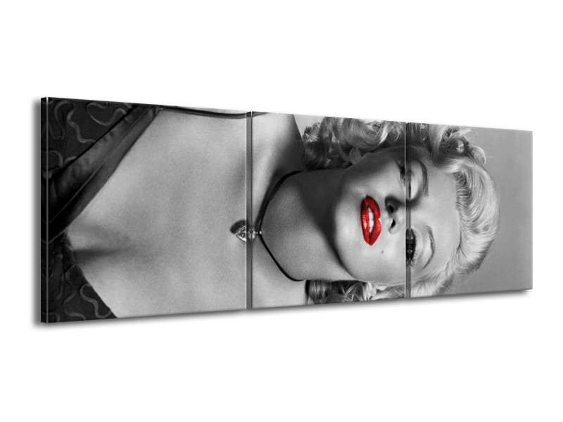 Canvas Schilderij Marilyn Monroe | Zwart, Wit, Rood | 150x50cm 3Luik