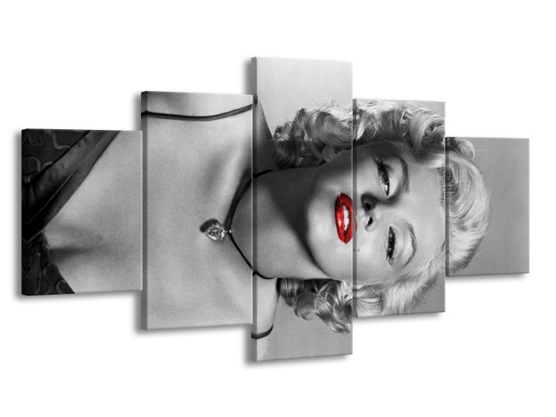 Canvas Schilderij Marilyn Monroe | Zwart, Wit, Rood | 150x80cm 5Luik