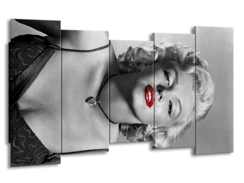 Canvas Schilderij Marilyn Monroe | Zwart, Wit, Rood | 150x80cm 5Luik