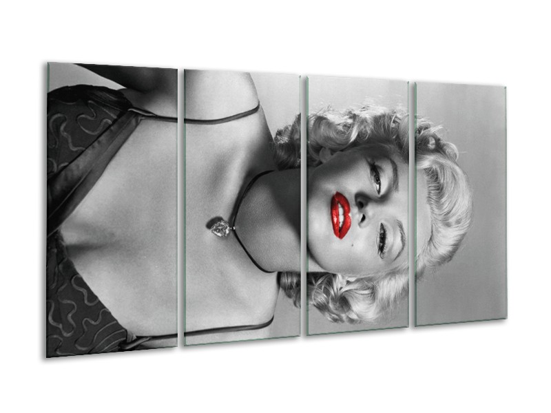 Canvas Schilderij Marilyn Monroe | Zwart, Wit, Rood | 160x80cm 4Luik