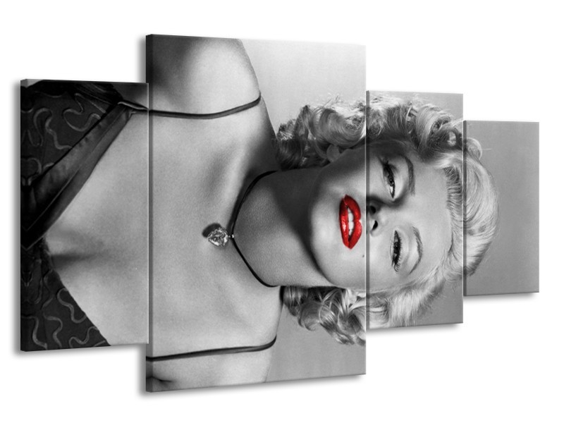 Canvas Schilderij Marilyn Monroe | Zwart, Wit, Rood | 160x90cm 4Luik