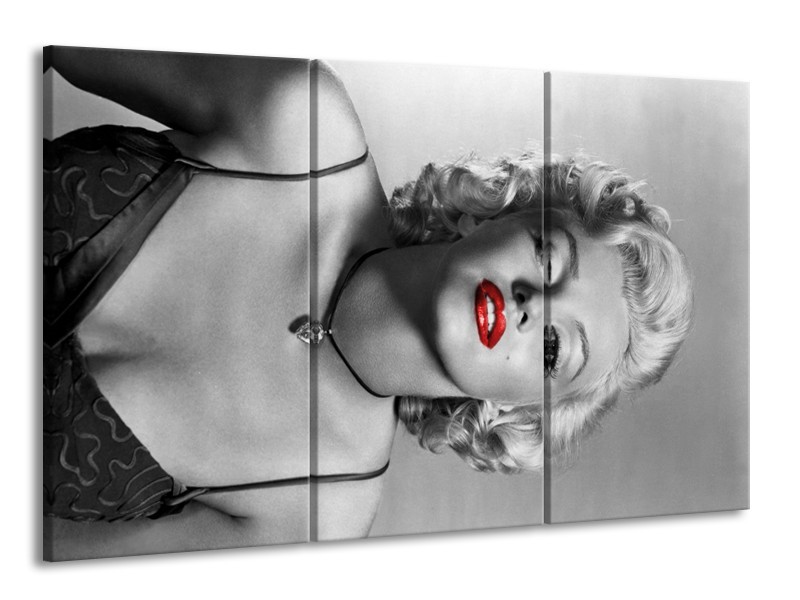 Canvas Schilderij Marilyn Monroe | Zwart, Wit, Rood | 165x100cm 3Luik