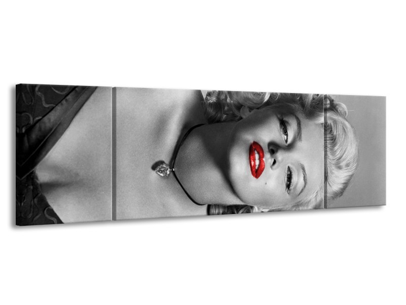 Canvas Schilderij Marilyn Monroe | Zwart, Wit, Rood | 170x50cm 3Luik