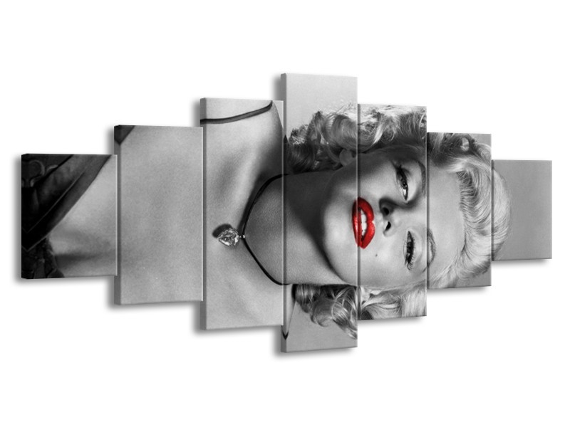 Canvas Schilderij Marilyn Monroe | Zwart, Wit, Rood | 210x100cm 7Luik