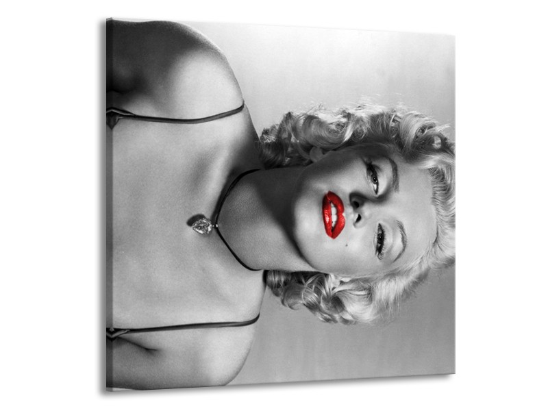 Glasschilderij Marilyn Monroe | Zwart, Wit, Rood | 50x50cm 1Luik