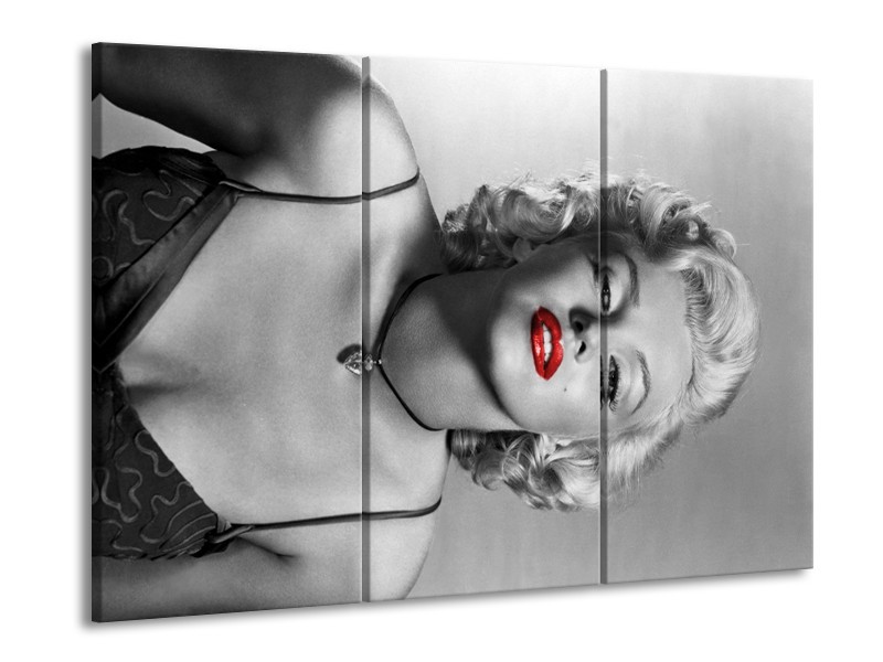 Canvas Schilderij Marilyn Monroe | Zwart, Wit, Rood | 60x90cm 3Luik