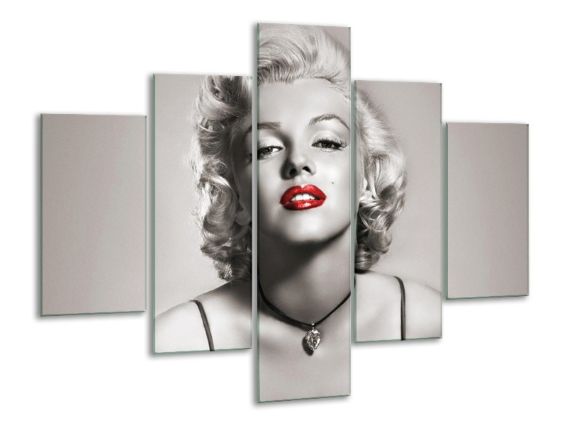 Glasschilderij Marilyn Monroe | Sepia, Rood, Grijs | 100x70cm 5Luik