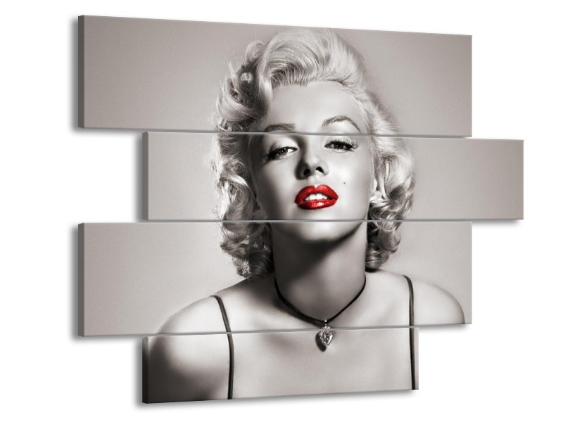 Canvas Schilderij Marilyn Monroe | Sepia, Rood, Grijs | 115x85cm 4Luik