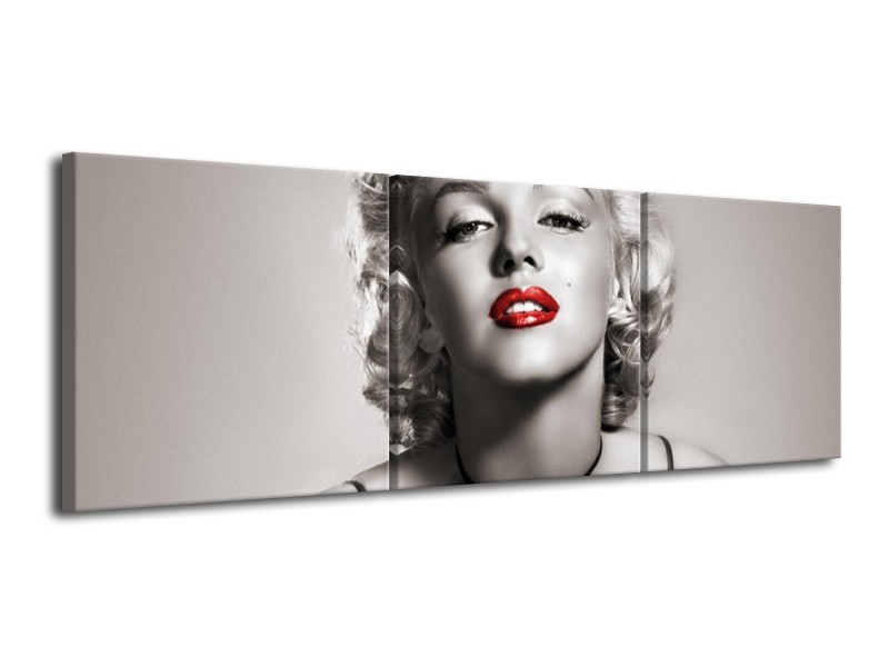 Glasschilderij Marilyn Monroe | Sepia, Rood, Grijs | 120x40cm 3Luik