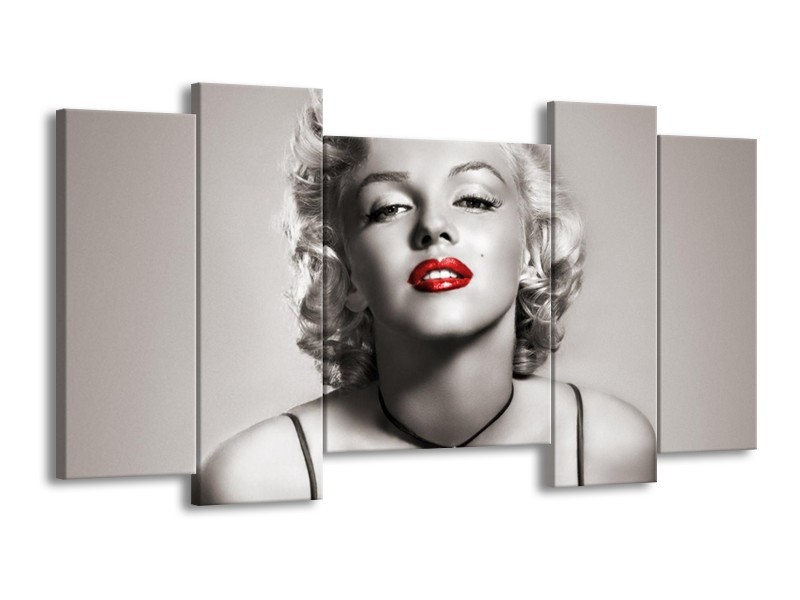 Glasschilderij Marilyn Monroe | Sepia, Rood, Grijs | 120x65cm 5Luik