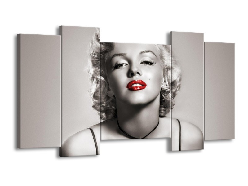 Canvas Schilderij Marilyn Monroe | Sepia, Rood, Grijs | 120x65cm 5Luik