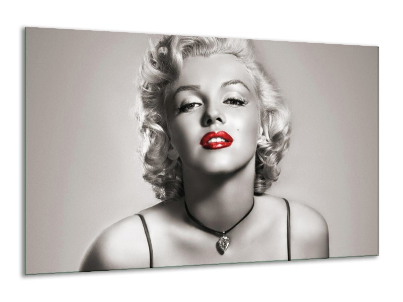 Glasschilderij Marilyn Monroe | Sepia, Rood, Grijs | 120x70cm 1Luik