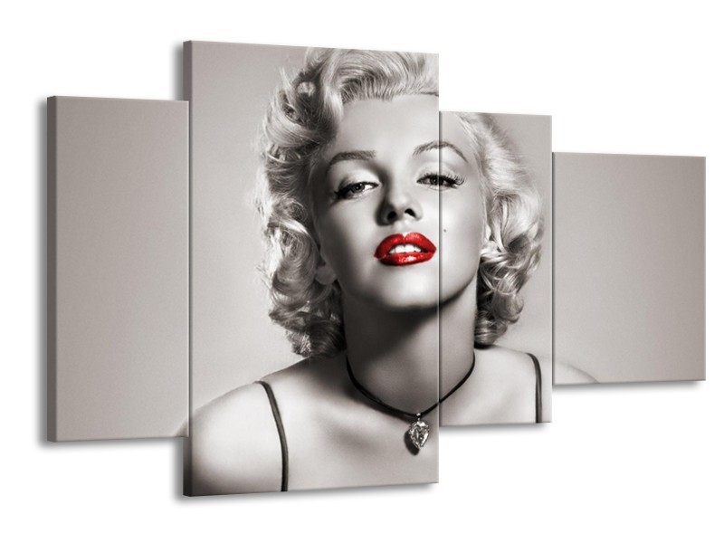 Canvas Schilderij Marilyn Monroe | Sepia, Rood, Grijs | 120x75cm 4Luik