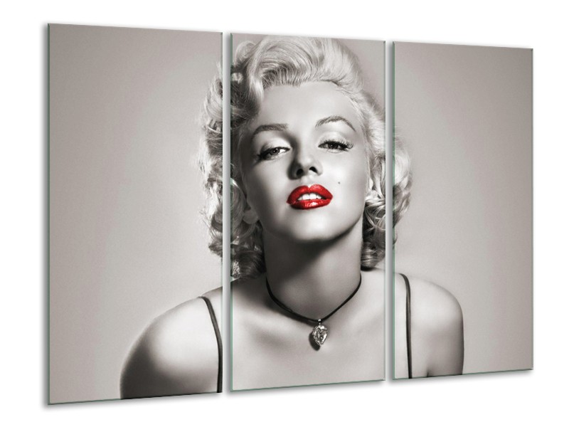 Glasschilderij Marilyn Monroe | Sepia, Rood, Grijs | 120x80cm 3Luik