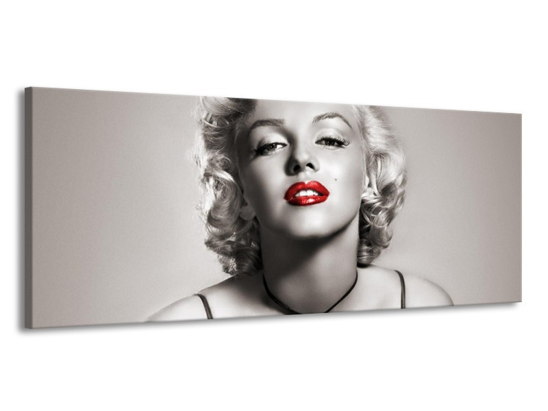 Glasschilderij Marilyn Monroe | Sepia, Rood, Grijs | 145x58cm 1Luik