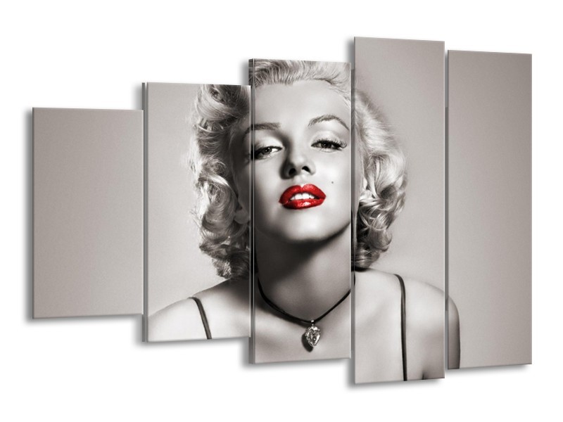 Glasschilderij Marilyn Monroe | Sepia, Rood, Grijs | 150x100cm 5Luik