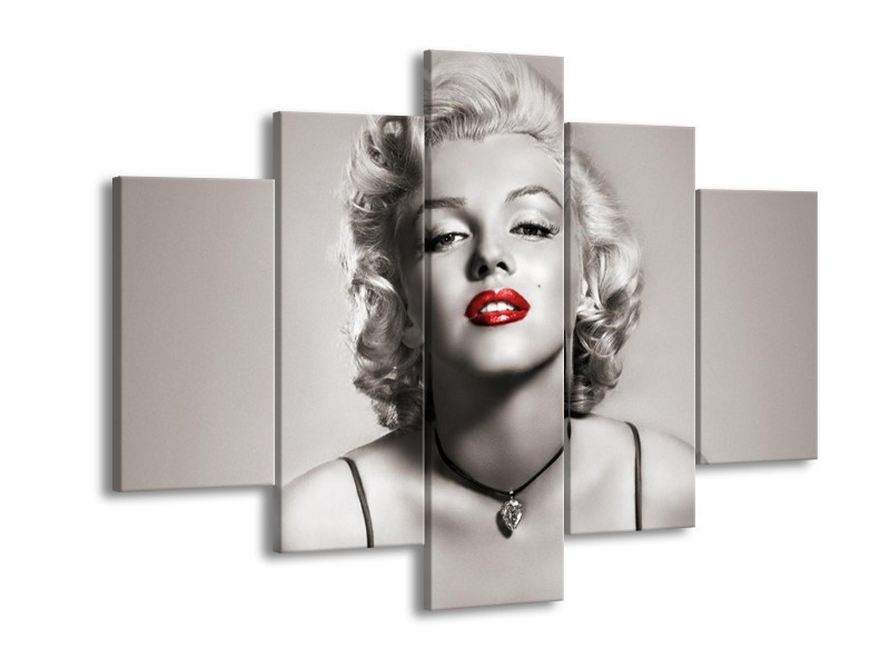 Canvas Schilderij Marilyn Monroe | Sepia, Rood, Grijs | 150x105cm 5Luik