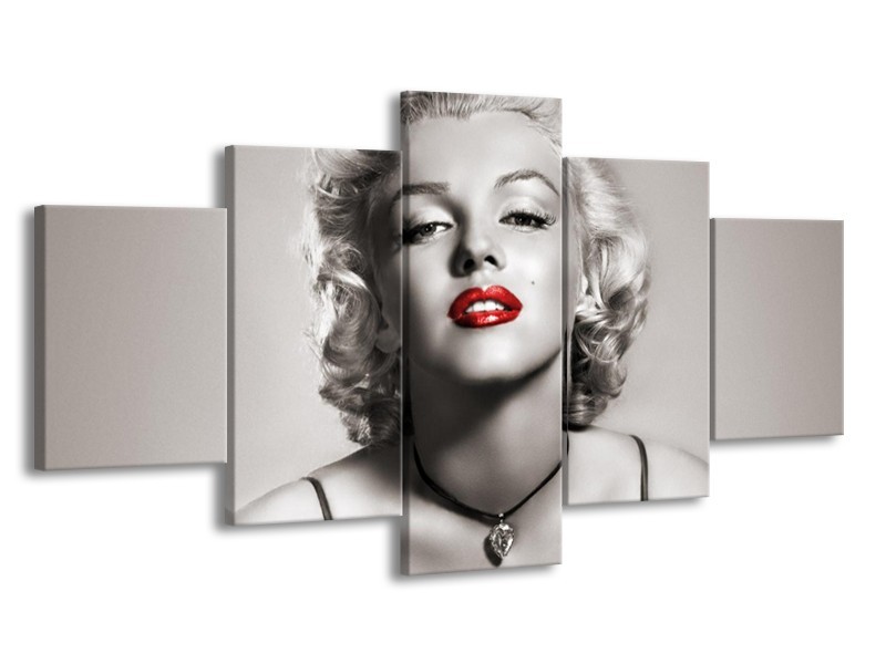 Glasschilderij Marilyn Monroe | Sepia, Rood, Grijs | 150x80cm 5Luik