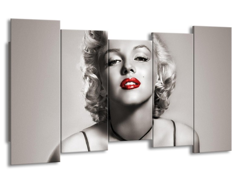 Glasschilderij Marilyn Monroe | Sepia, Rood, Grijs | 150x80cm 5Luik